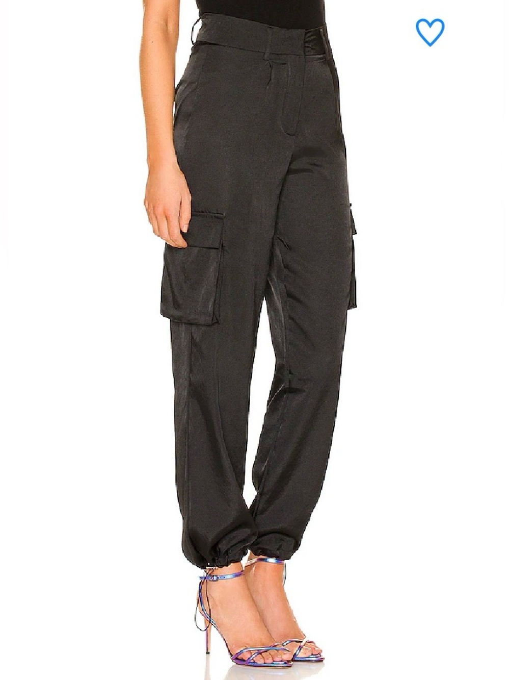 NWT SUPERDOWN x REVOLVE Seleste Black Satin Cargo Jogger Pants Size XL